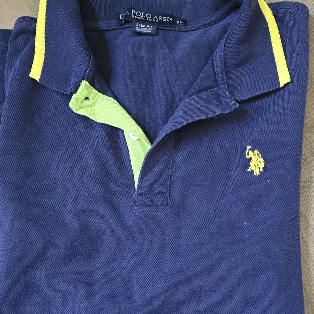 U.S. Polo Assn. Navy Polo with Yellow and Green Accents